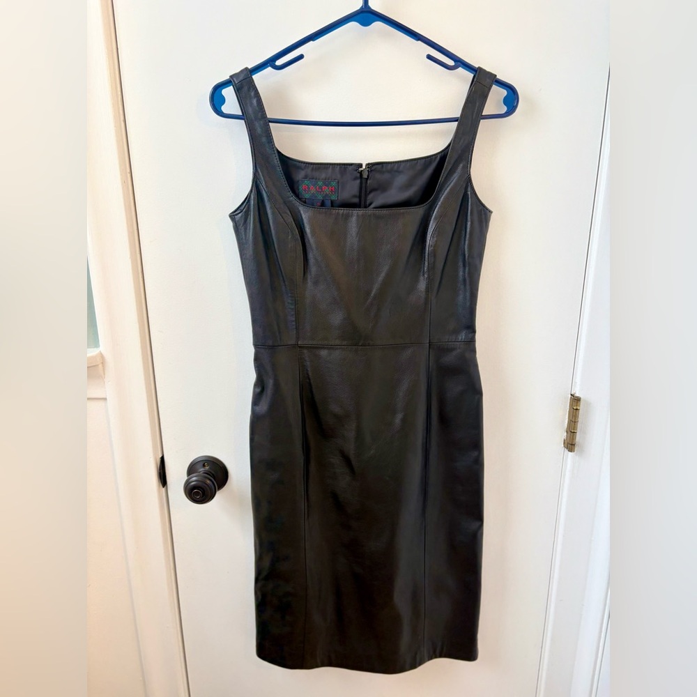Ralph Lauren Black Midi Leather Dress